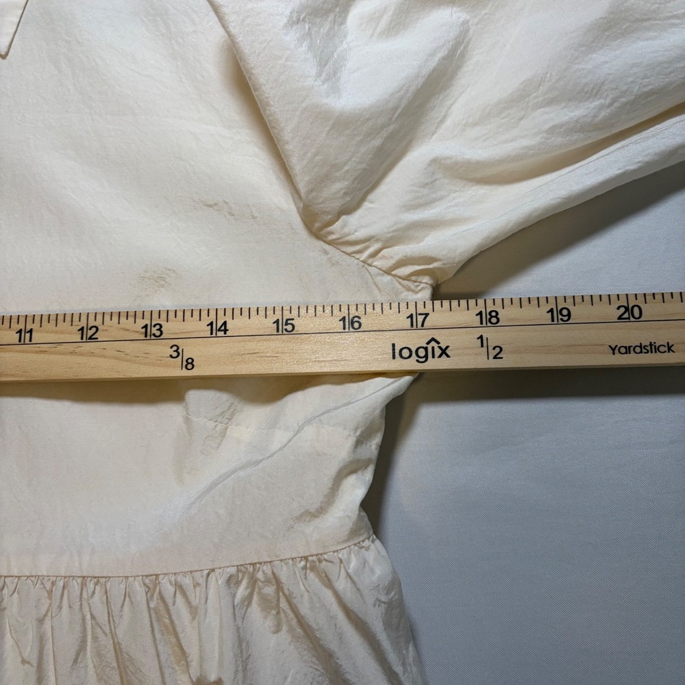 Kate Spade Cream Silk Cotton Tiered Babydoll Blouse Crystal Flower Button K6359 - Picture 9 of 12
